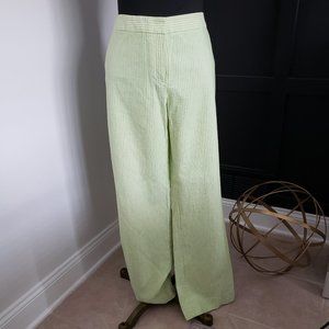 EUC *Lafayette 148* Women´s Cotton Linen Wide Leg Green White Striped Pants 4
